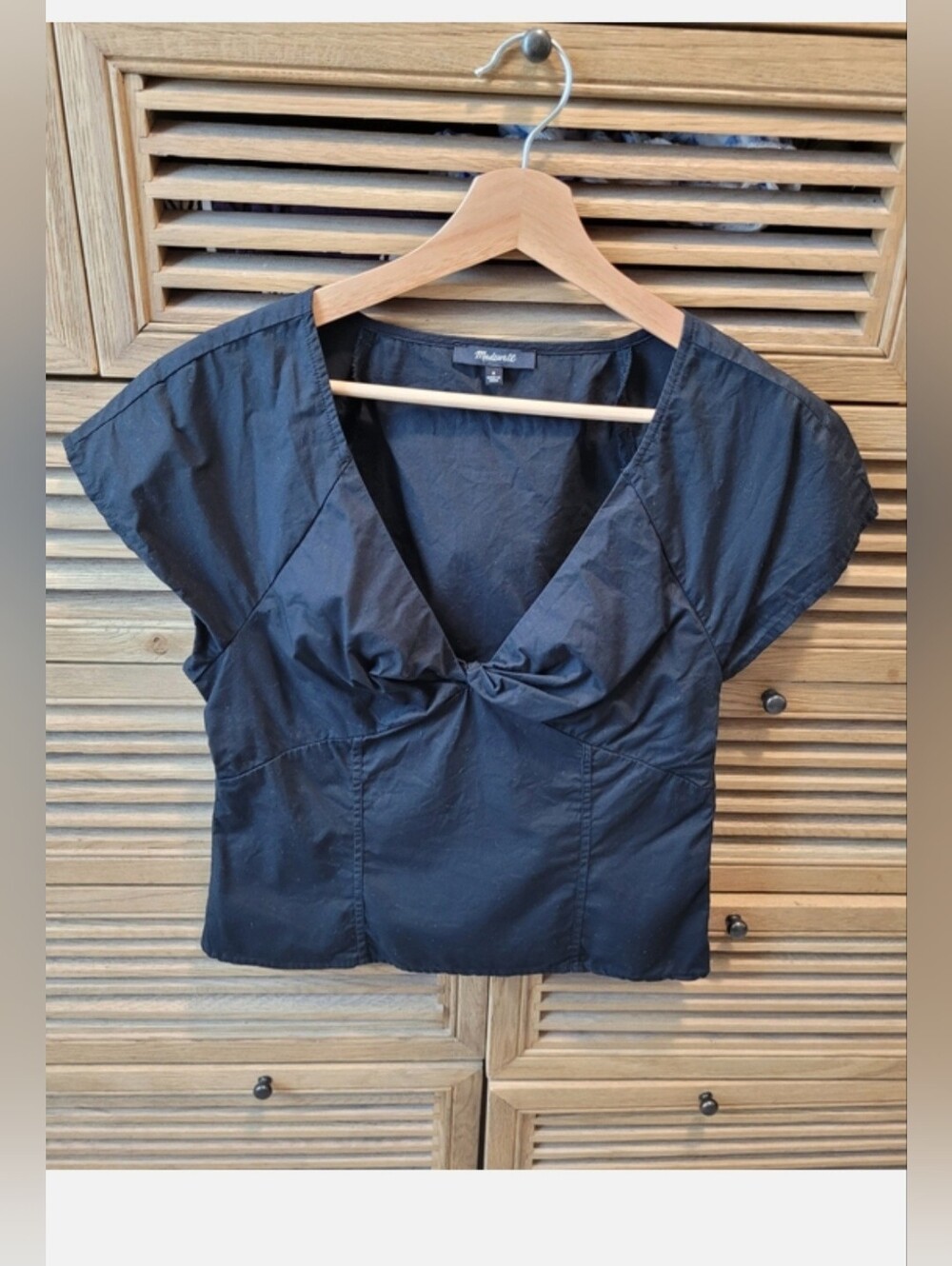 Madewell Black Twist-Front Seamed Top in Poplin